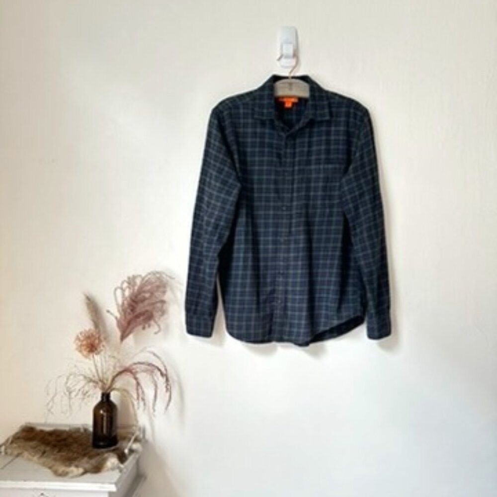 Joe Fresh - dark blue and green plaid flannel top